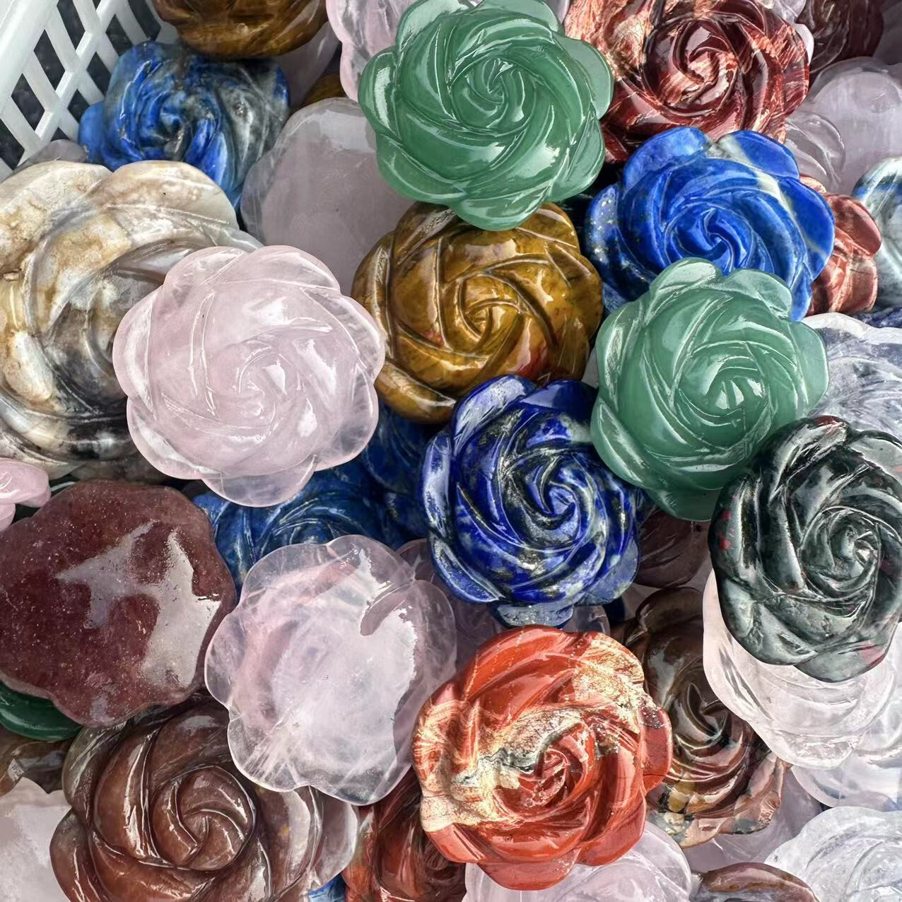 2″ Natural Mix Quartz hand Carved Crystal rose flower reiki Healing random 1pc