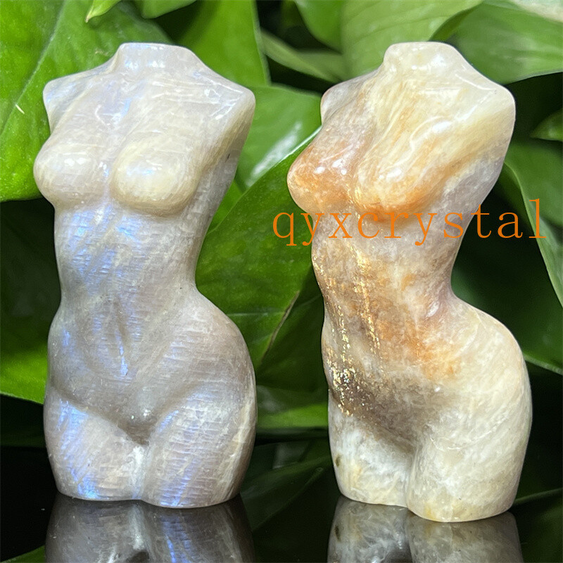 A++ Natural moonstone Carved Women Naked skull Quartz Crystal Figurines 2.4″ 1PC