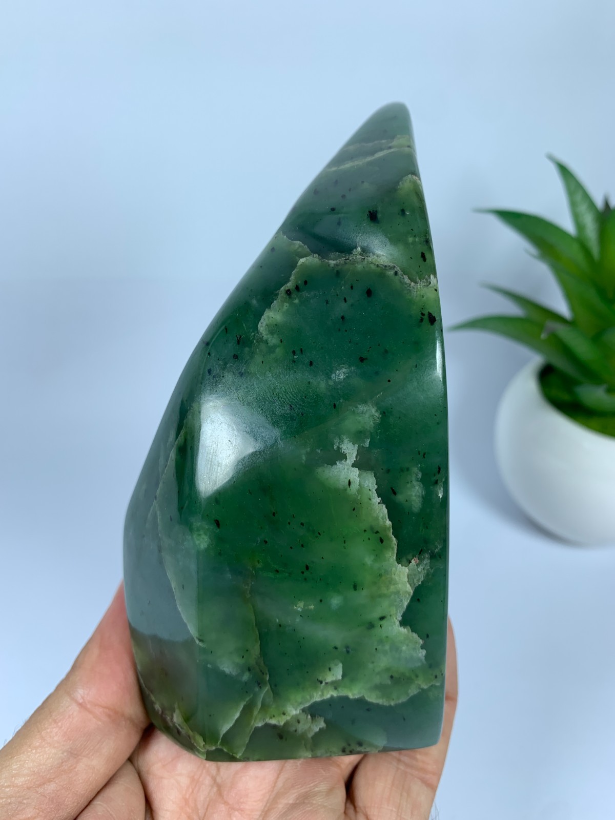 497gram Nephrite Jade Polished Green Genuine Freeform Rough Crystal, Afghanistan