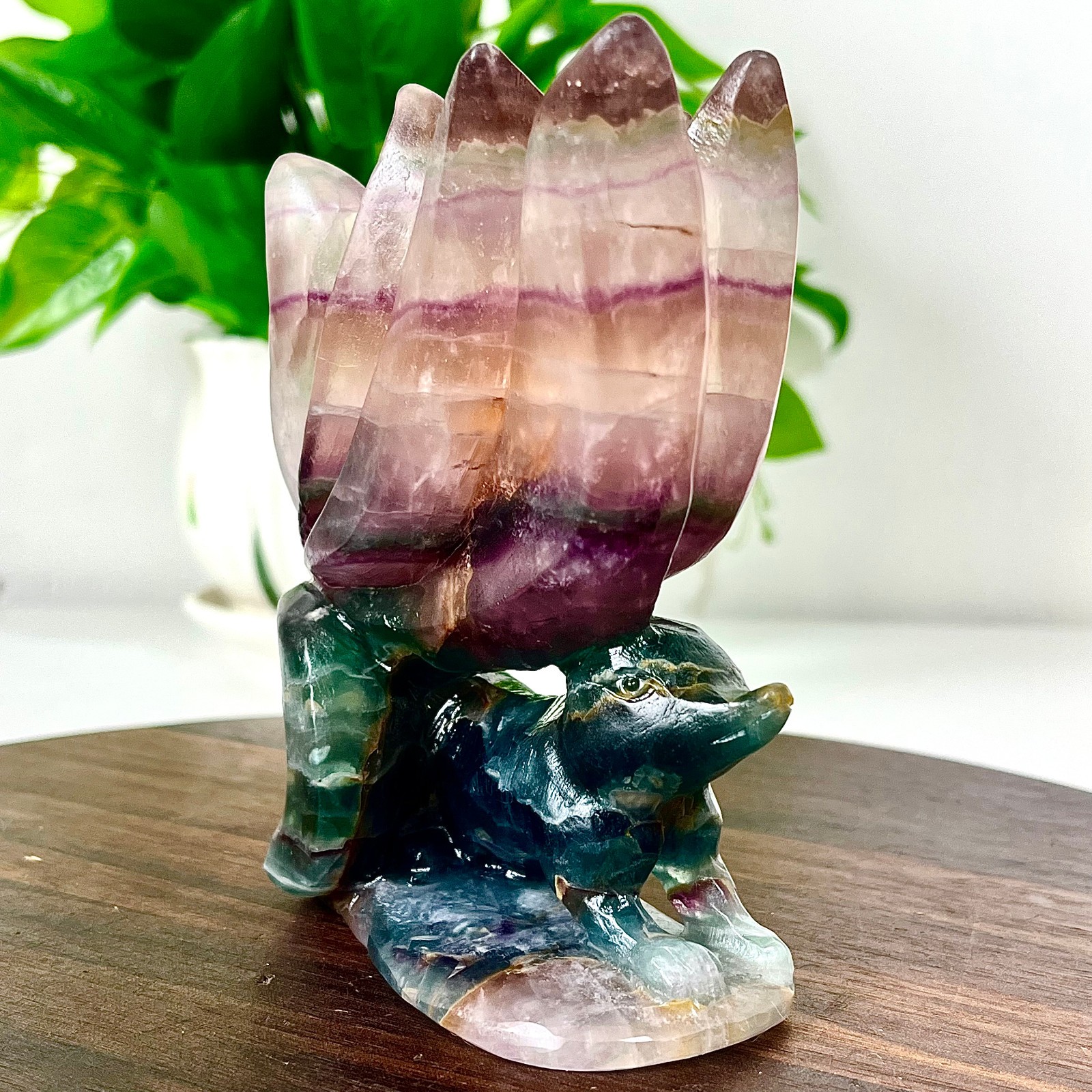 2.05LB Natural fluorite quartz products, hand carved and polished spiritual orna