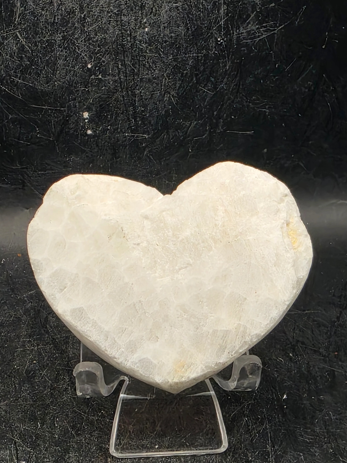 White pearl aura quartz heart! 4 ounces, 2.6 inches wide, 2.2″ tall