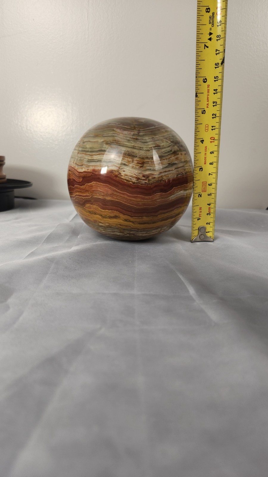Natural Banded Onyx Stone Sphere Ball w/ Wooden Stand Decorative Mineral，6.7lb