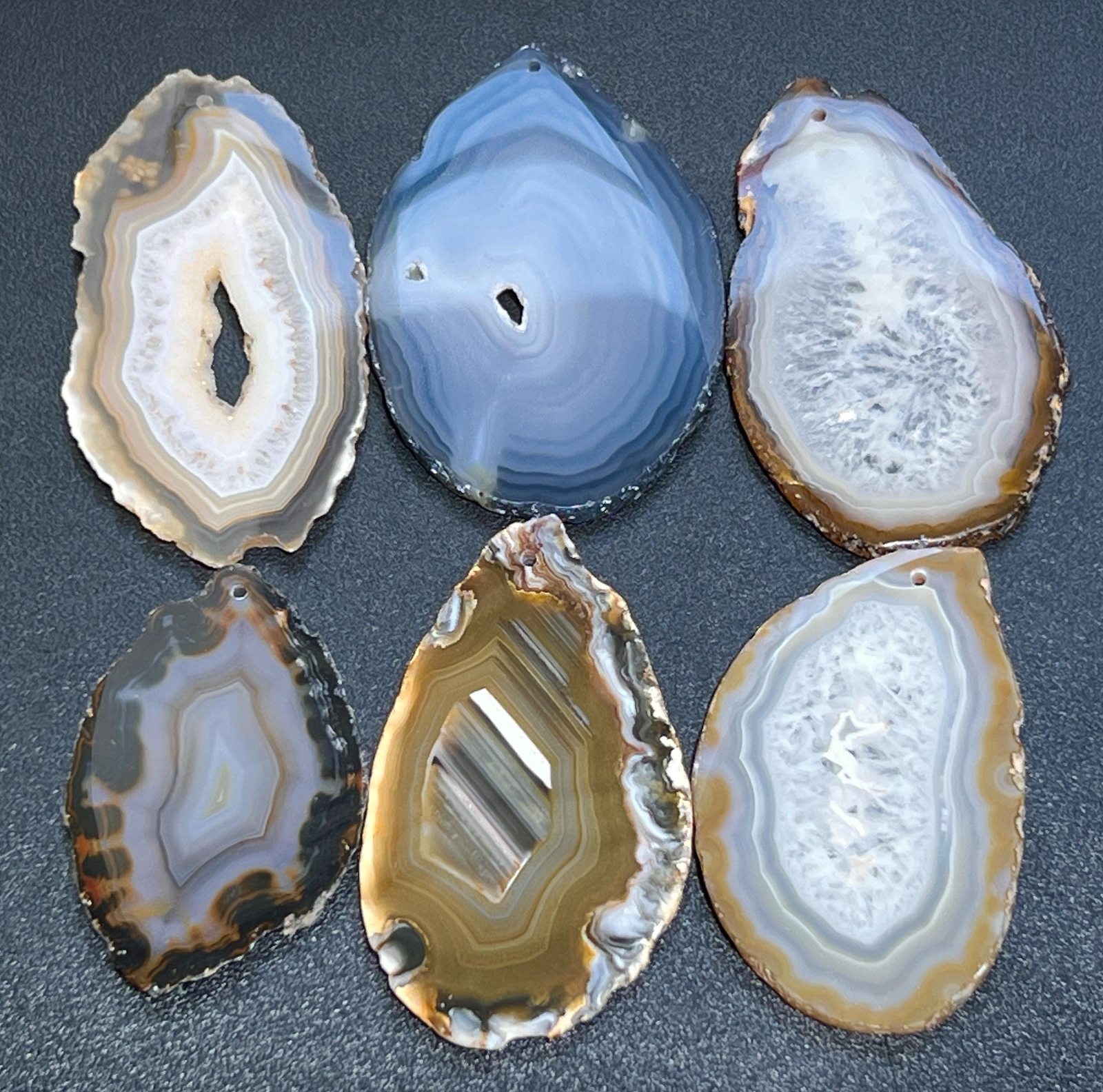 Natural Gray Brown Drilled Agate Slice (2mm Hole)(Non-Plated Edges) Gemstone