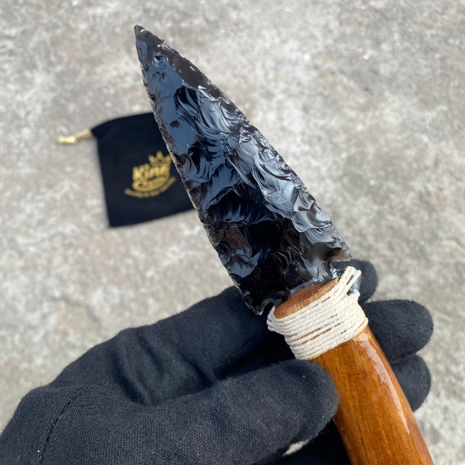 Handmade Black Obsidian Knife – Natural Volcanic Glass Blade – Wood Handle
