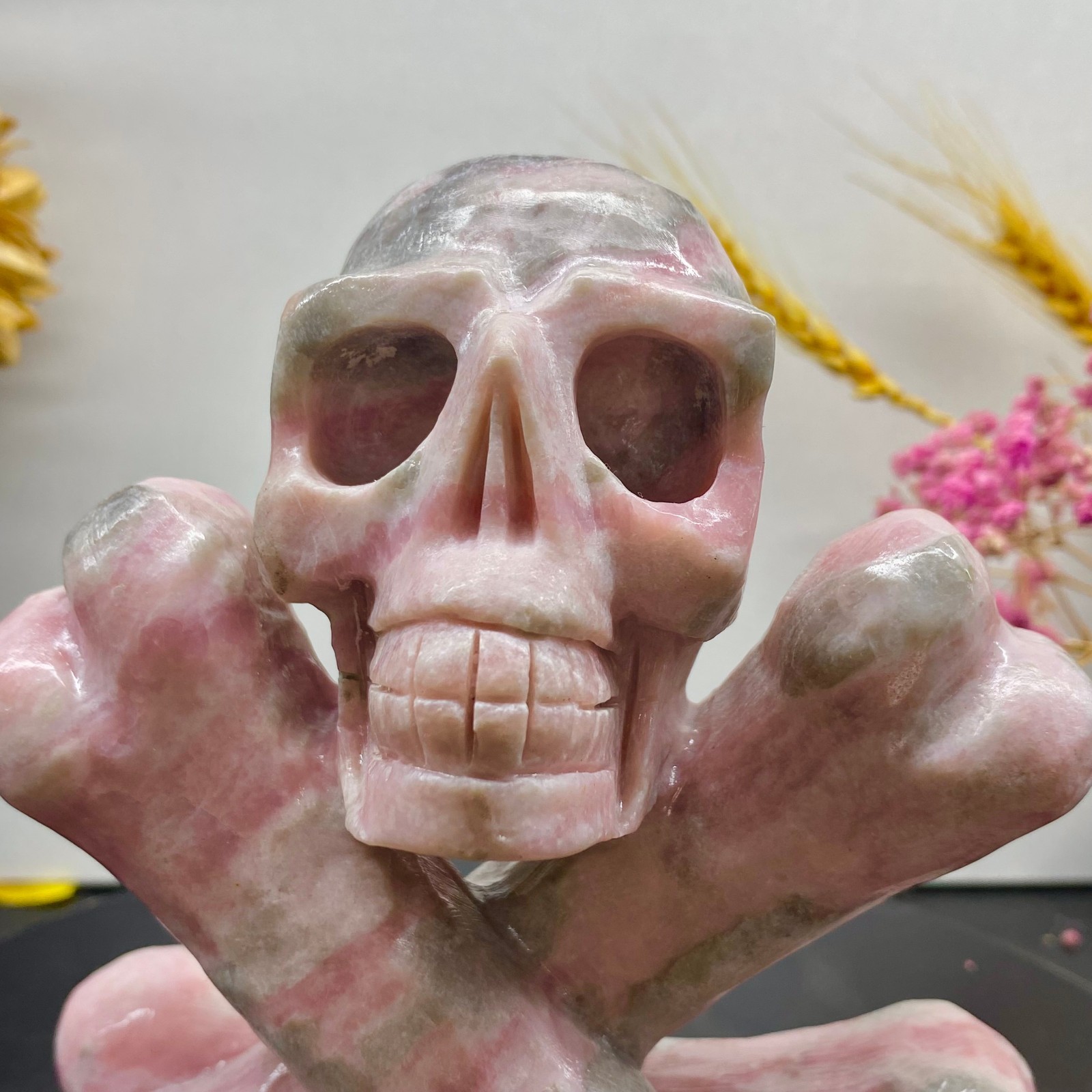2.5LB Natural rose quartz crystal skull statue hand carved spiritual decoration