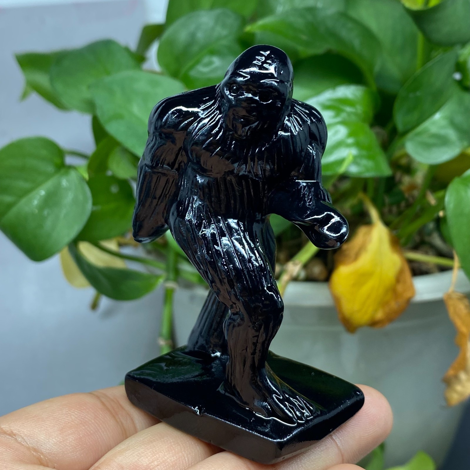3” Natural Obsidian Sasquatch skull carved quartz crystal Reiki healing 1pc
