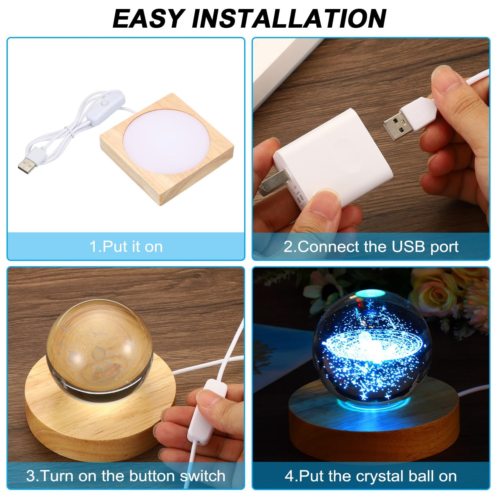 4×4 Inch Wooden LED Light Base, Wood Light Display Base Stand Lighting with S…
