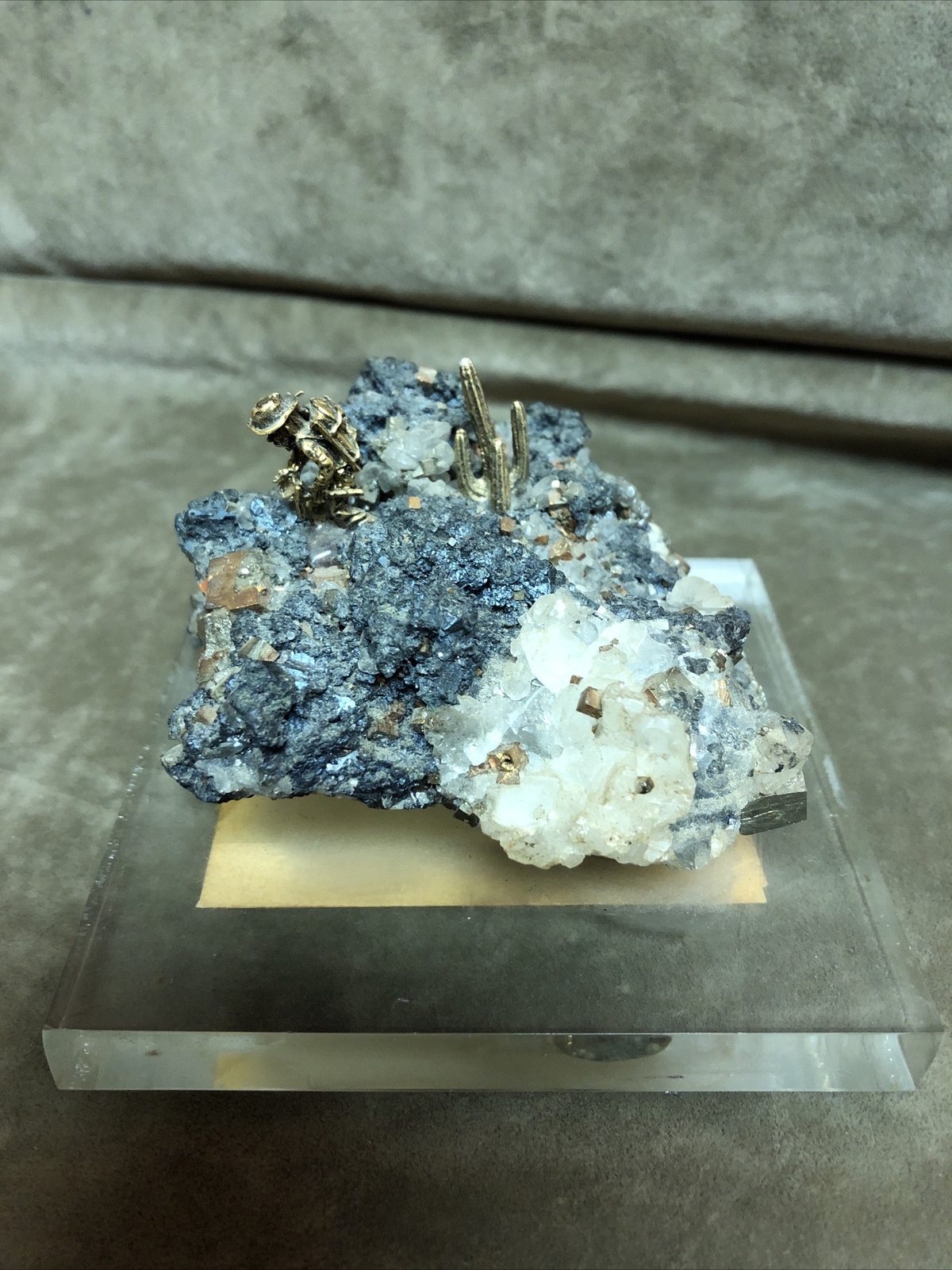Vintage Mother Lode Pyrite Mineral Specimen Mexico Acrylic Lucite Base
