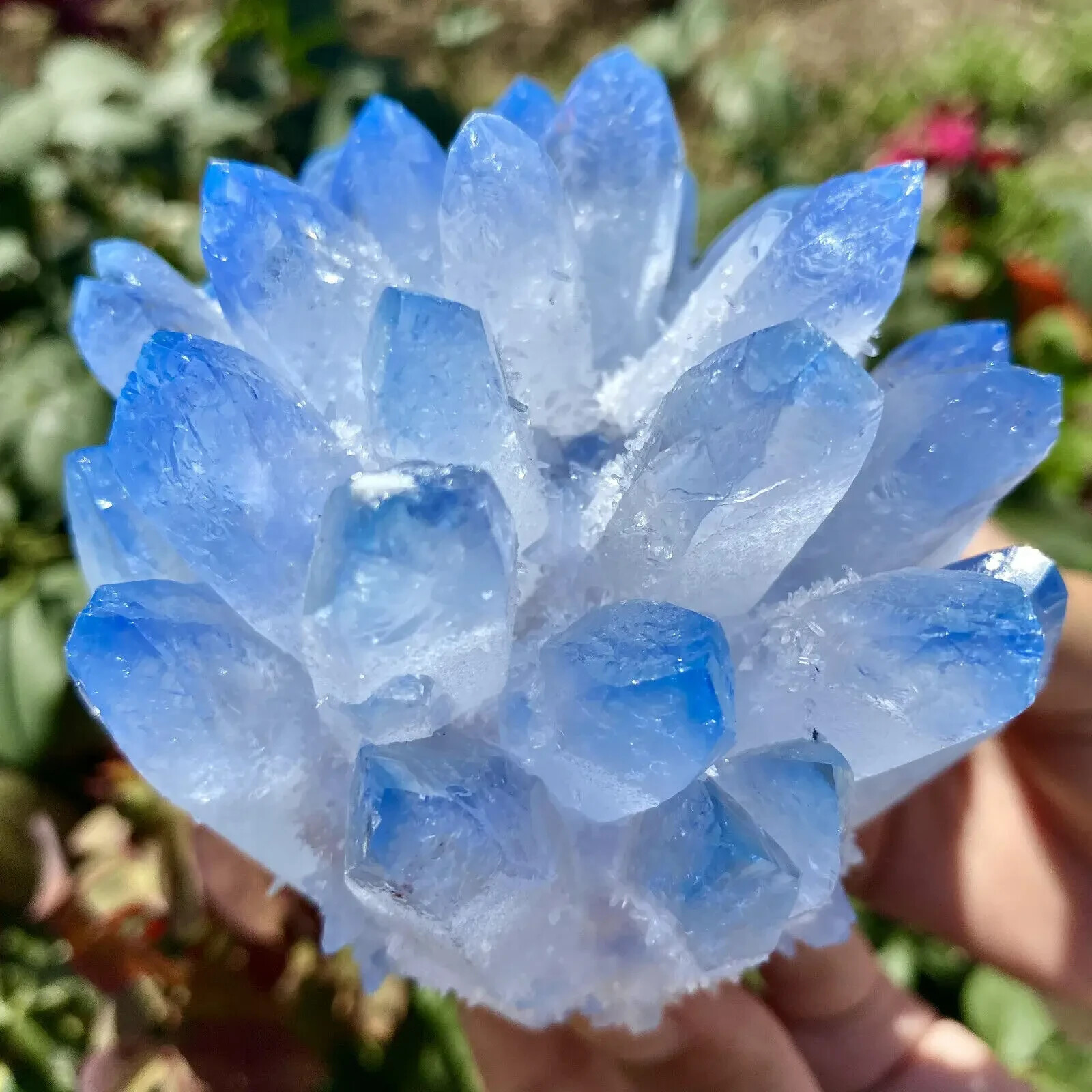 310g+ Aura Sky Blue Phantom Cluster Titanium Geode Quartz Crystal Home Ornaments