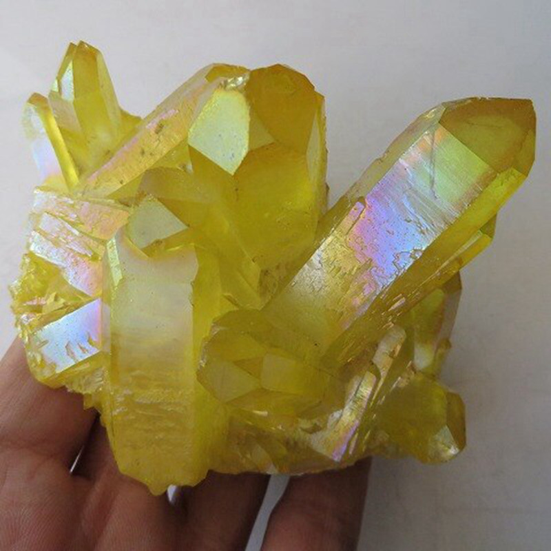 100g Natural Aura Yellow Quartz Crystal Cluster Titanium Ore Stone Energy Decor