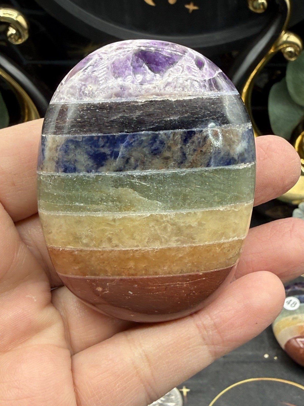 7 Chakra Bonded Lg Palm stones. Gorgeous colors free shipping