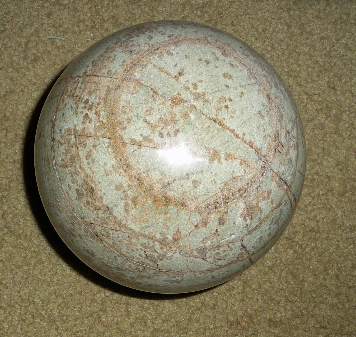 Large Green & White Brown lines Marble Gemstone Rock Sphere 4 3/4″ US handmade