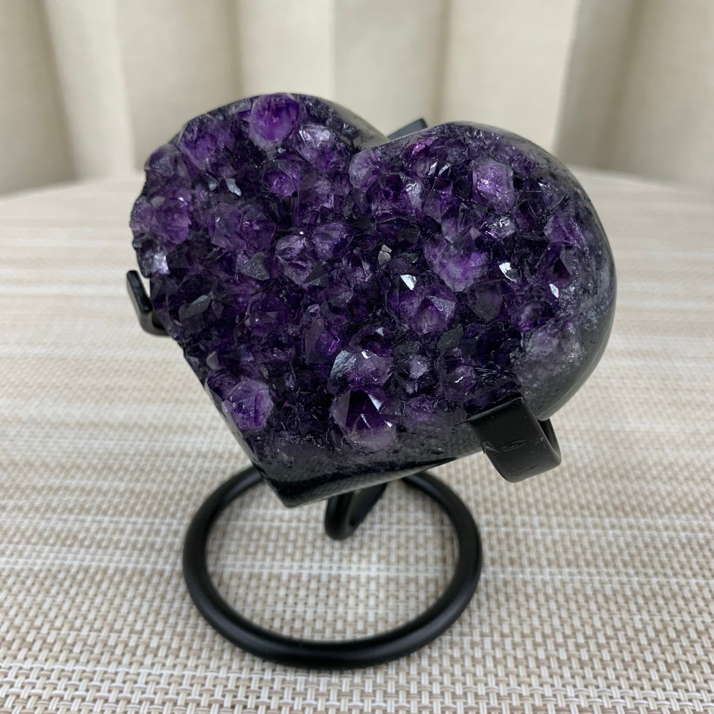 340G Natural Agate Amethyst Heart Crystal Pendant Healing Decor With Stand