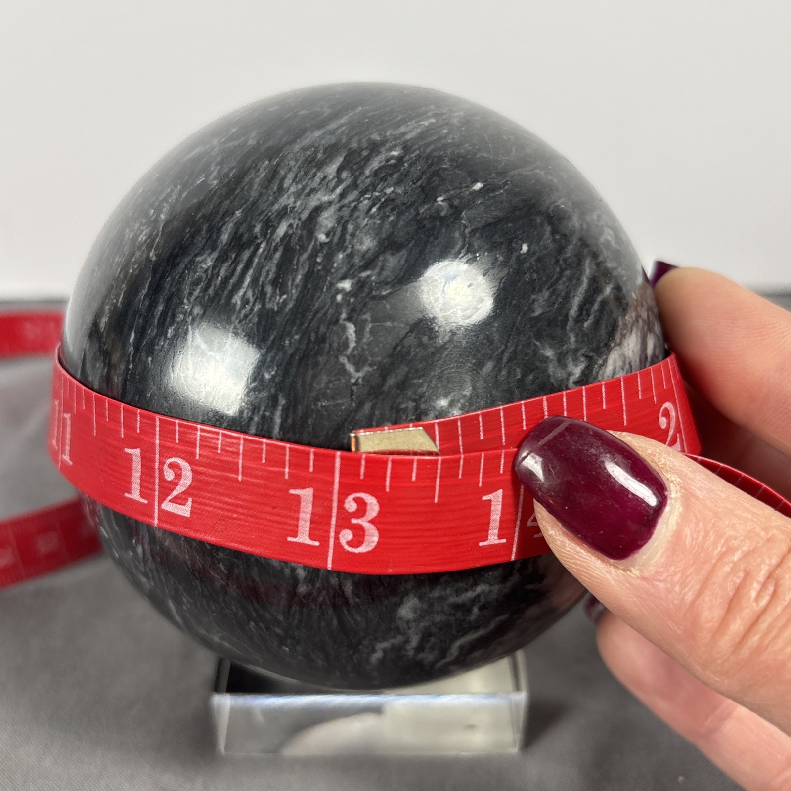 Polished Black Moonstone Large Sphere on Clear Acrylic Stand
