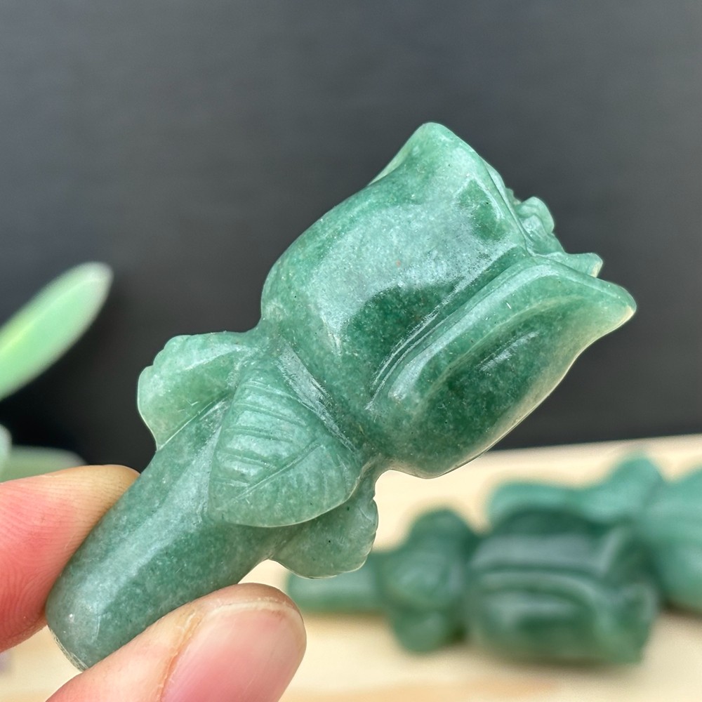 2.3″ Natural Aventurine Quartz Rose Carved Crystal Flower Skull Healing Gift 1pc