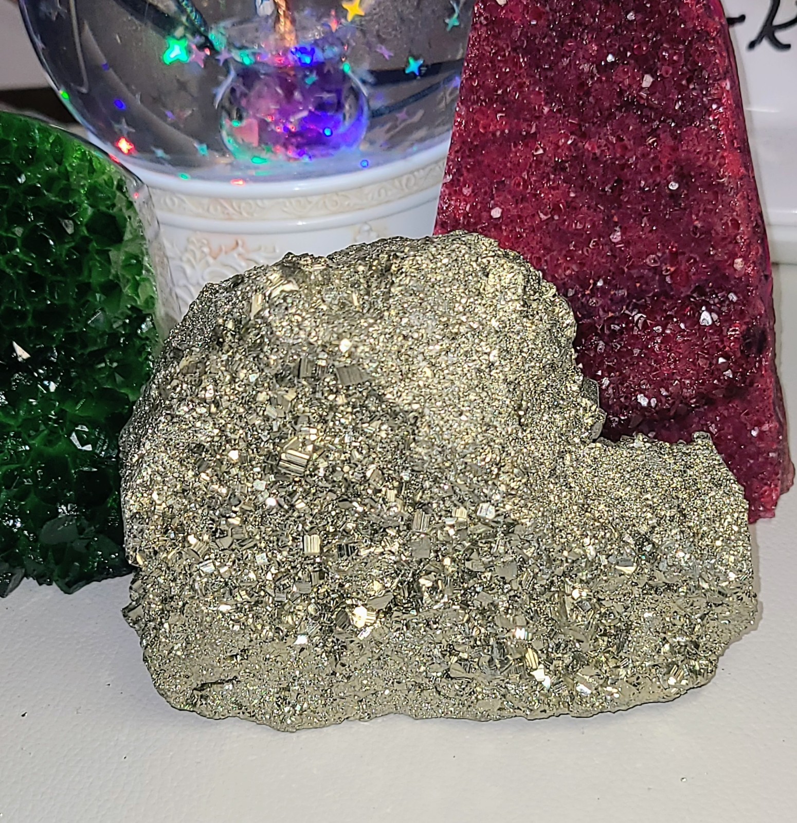 Huge Golden AAA Druzy Peruvian Pyrite Crystal Cluster