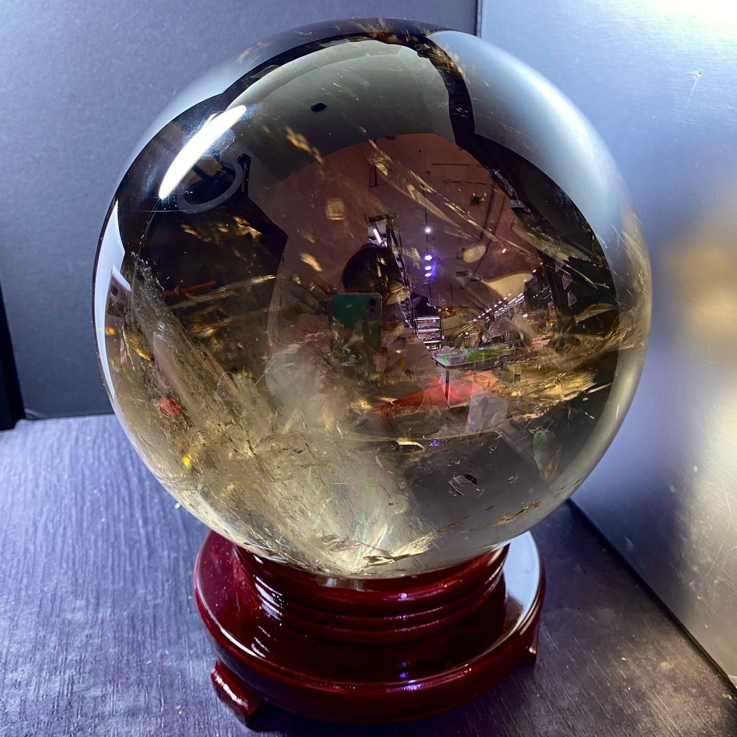 22lb Top Natural rare smoky crystal quartz sphere Energy ball healing gift+stand