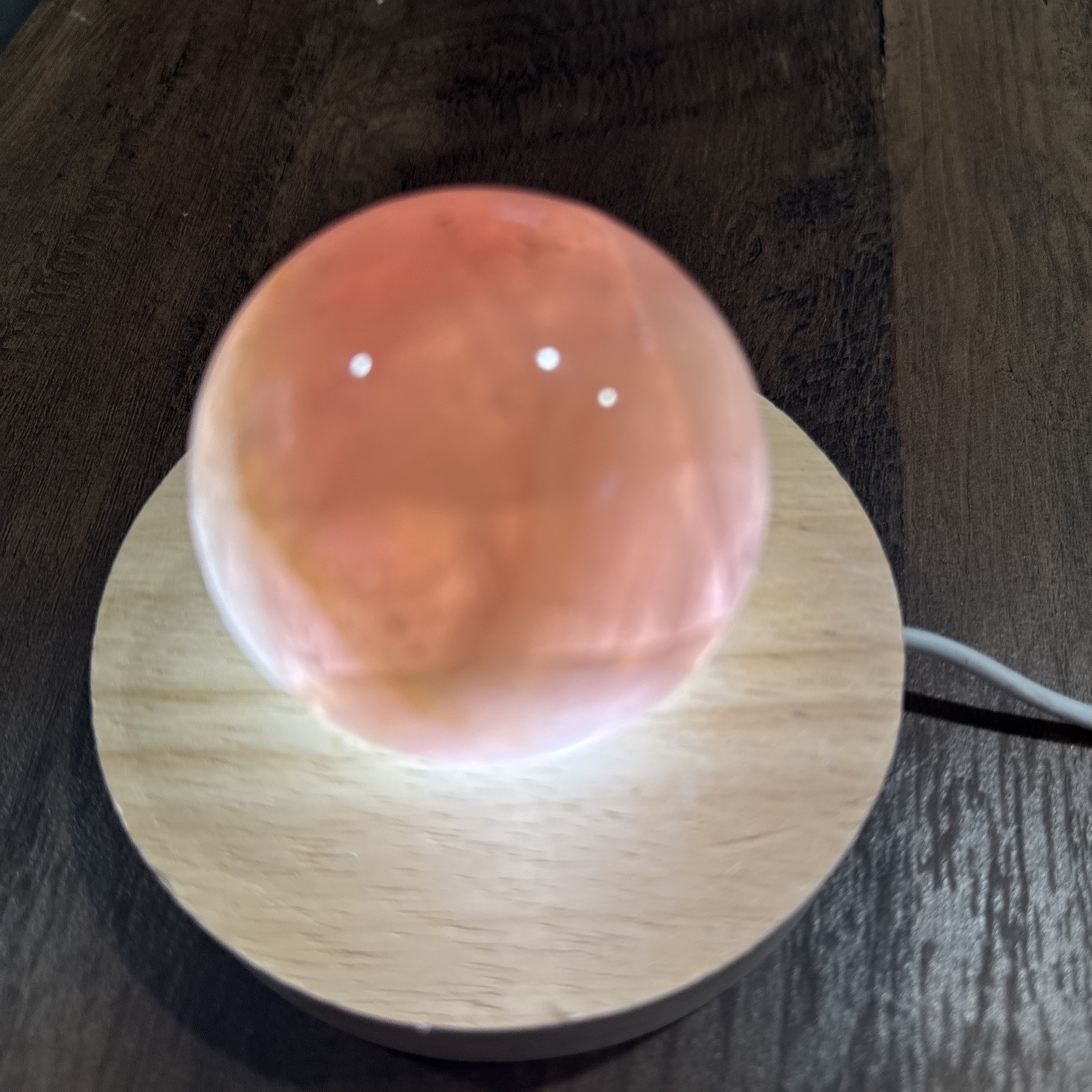 Rose Quartz Crystal Sphere On Lighted Stand 289 Grams 59 mm