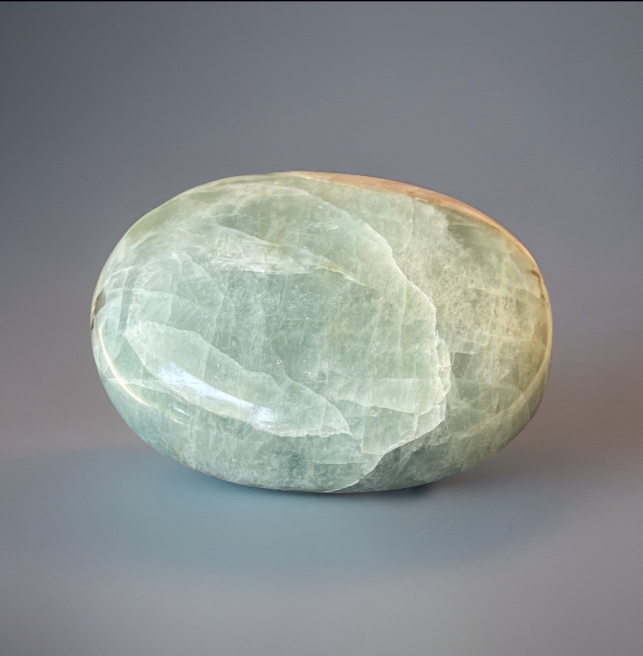 Aquamarine Palmstone – Opaque Blue Green Color With Peach Morganite Inclusion