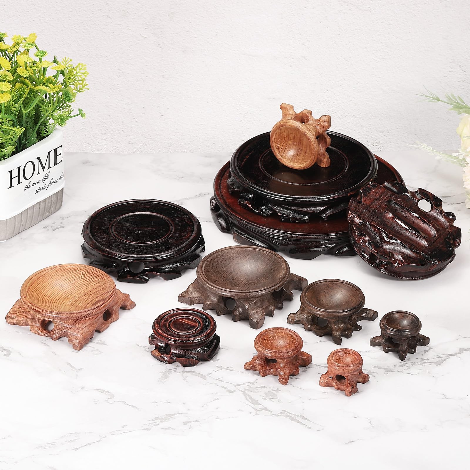 Wooden Stand Holders Displays Base 160mm Diameter Black for Vase Bonsai Stone