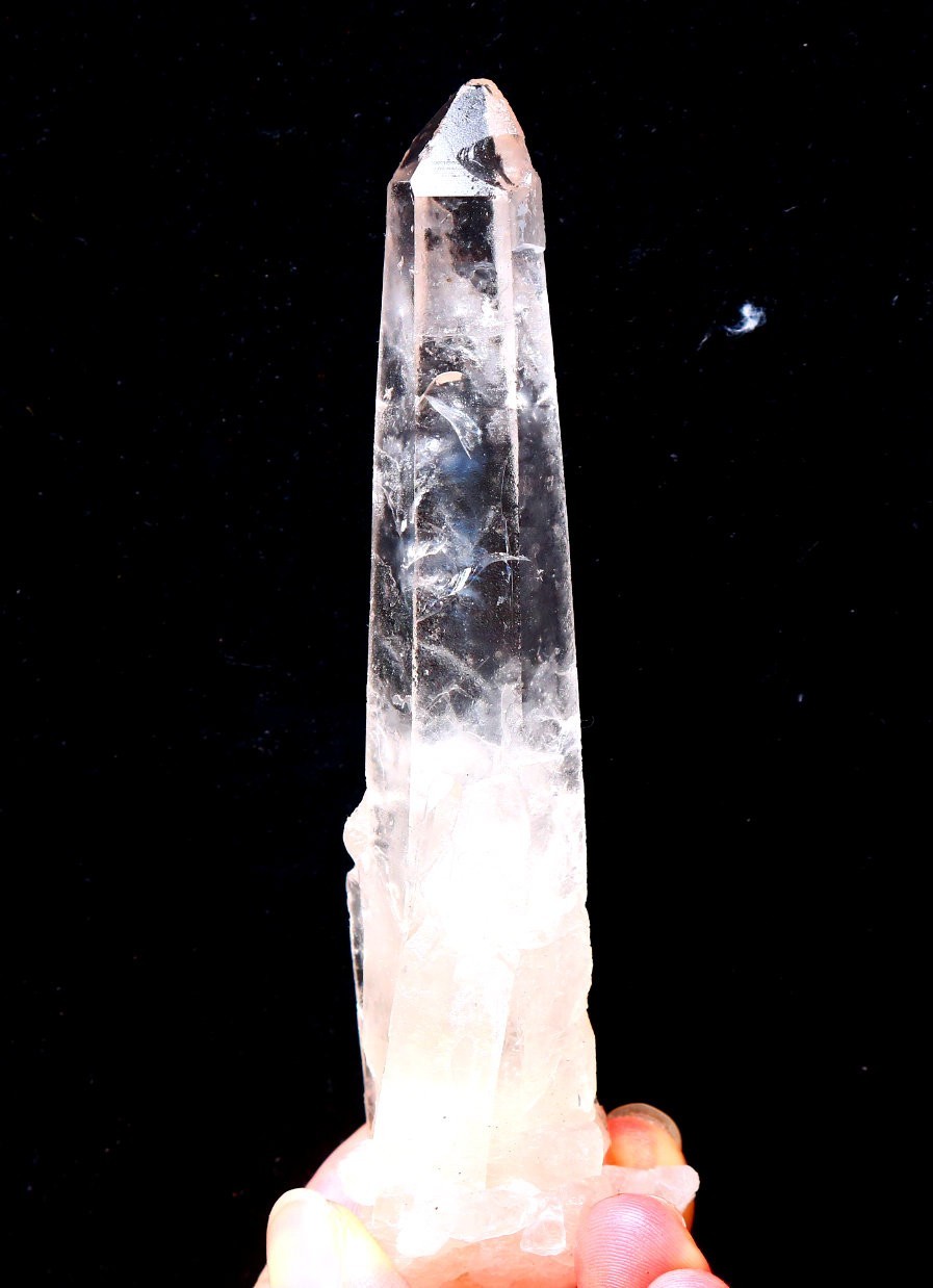Natural transparent “blue needle pyramid” crystal iron ore mineral specimen