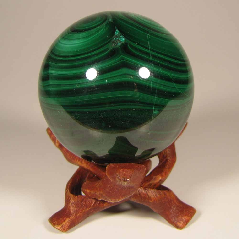 48mm MALACHITE Polished Gemstone Sphere Ball w/ Stand – Congo, Africa