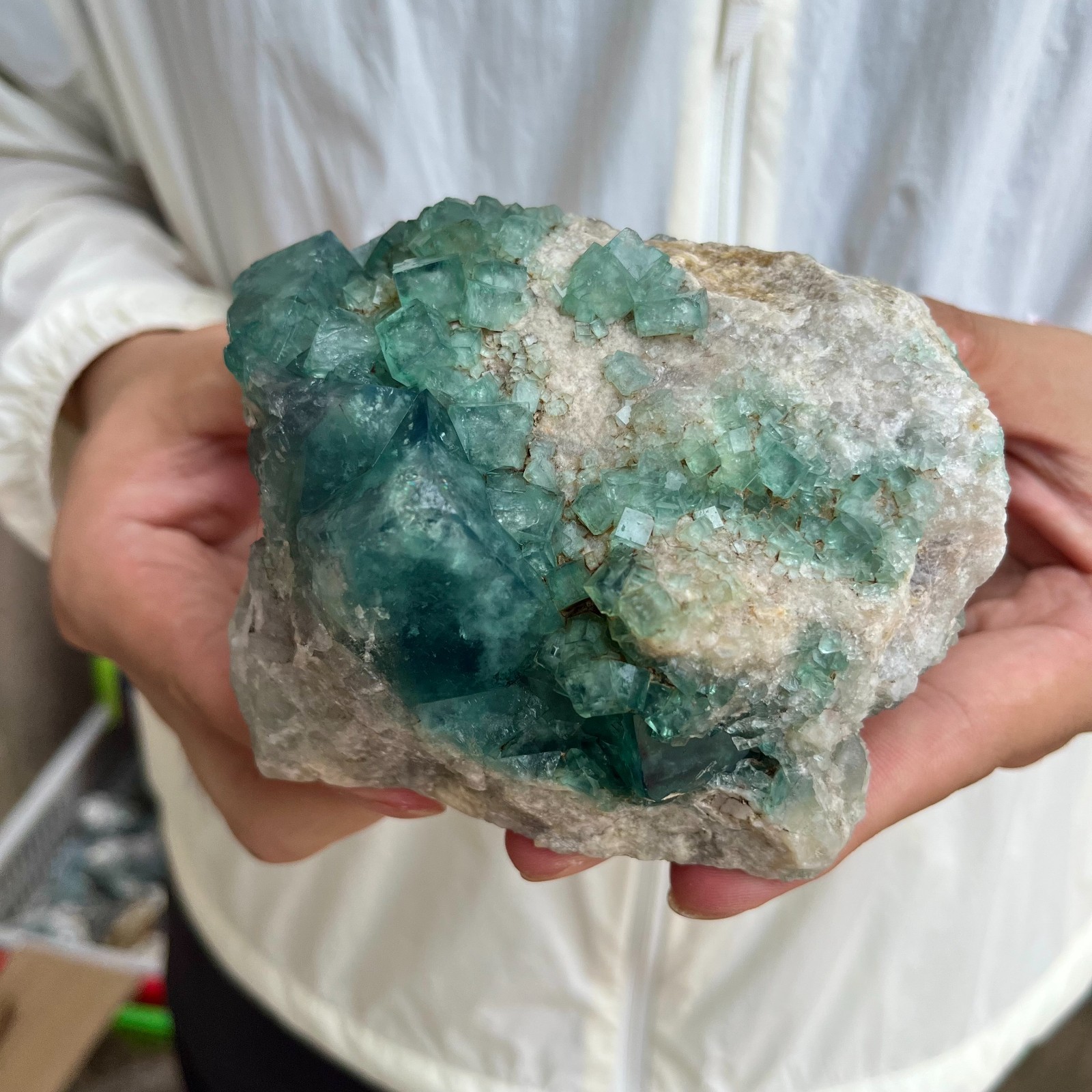 2.1lb NATURAL Green Cube FLUORITE Quartz Crystal Cluster Mineral Specimen