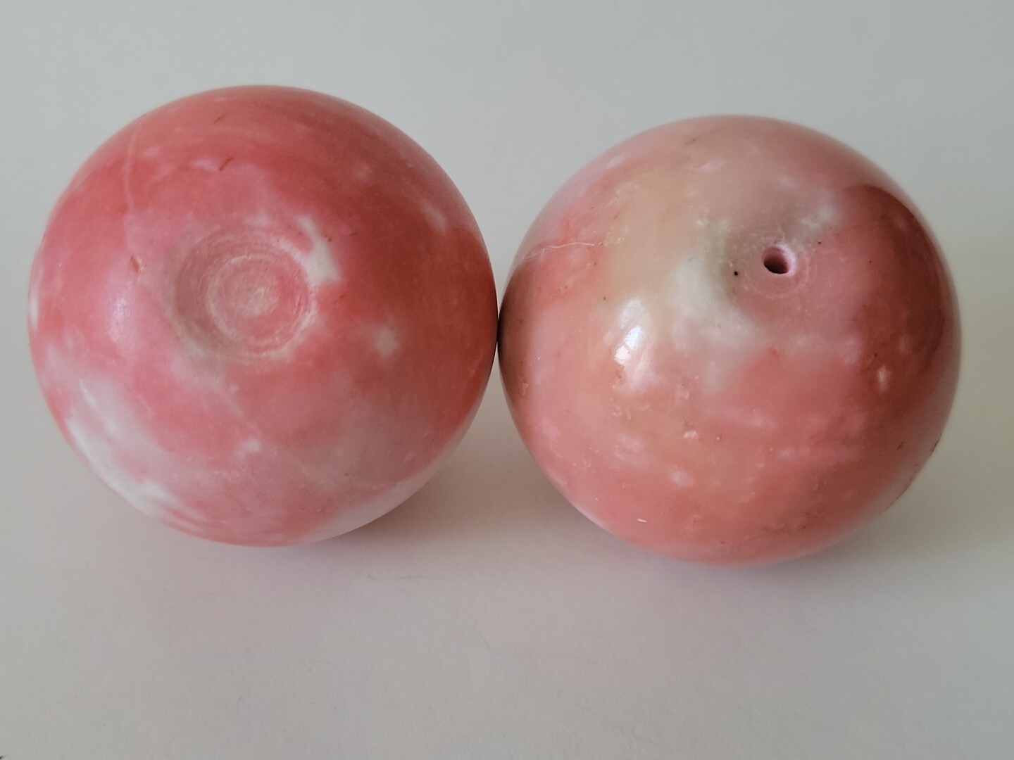2 Vintage Pink Opal Alabaster Quartz Marble Stone Sphere Ball Orbs 2 3/8″