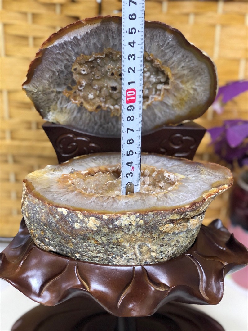 10.4LBNatural Agate Crystal Geode Quartz Bowl Wealth Spirit Energy Healing+Stand