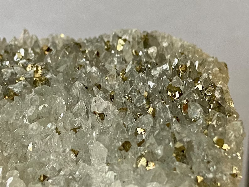 201gms “Beautiful Luster”~ Golden IRON PYRITE In QUARTZ Geometric Specimen D1381