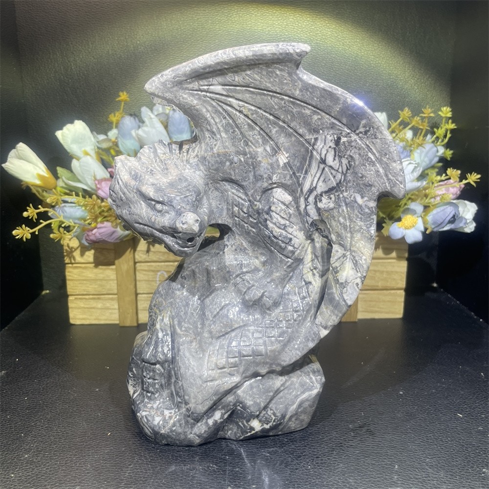 6.1LB 7.4″ Natural Picasso Jasper Flying Dragon Carved Crystal Quartz Energy
