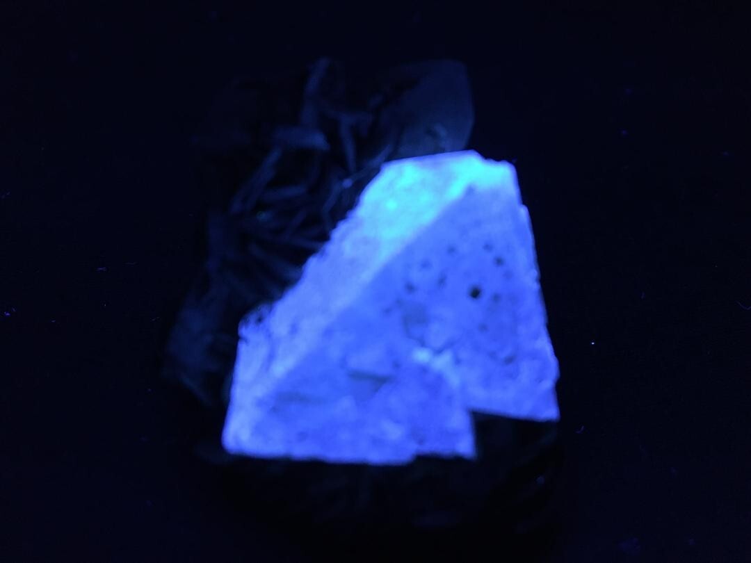 KB: SW FL BRIGHT BLUE/WHITE XL OF SCHEELITE IN MATRIX, SICHUAN PROVINCE, CHINA
