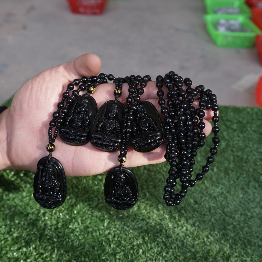 5 Pieces Natural Black Obsidian Lucky Pendant Necklace Guanyin Buddha Healing