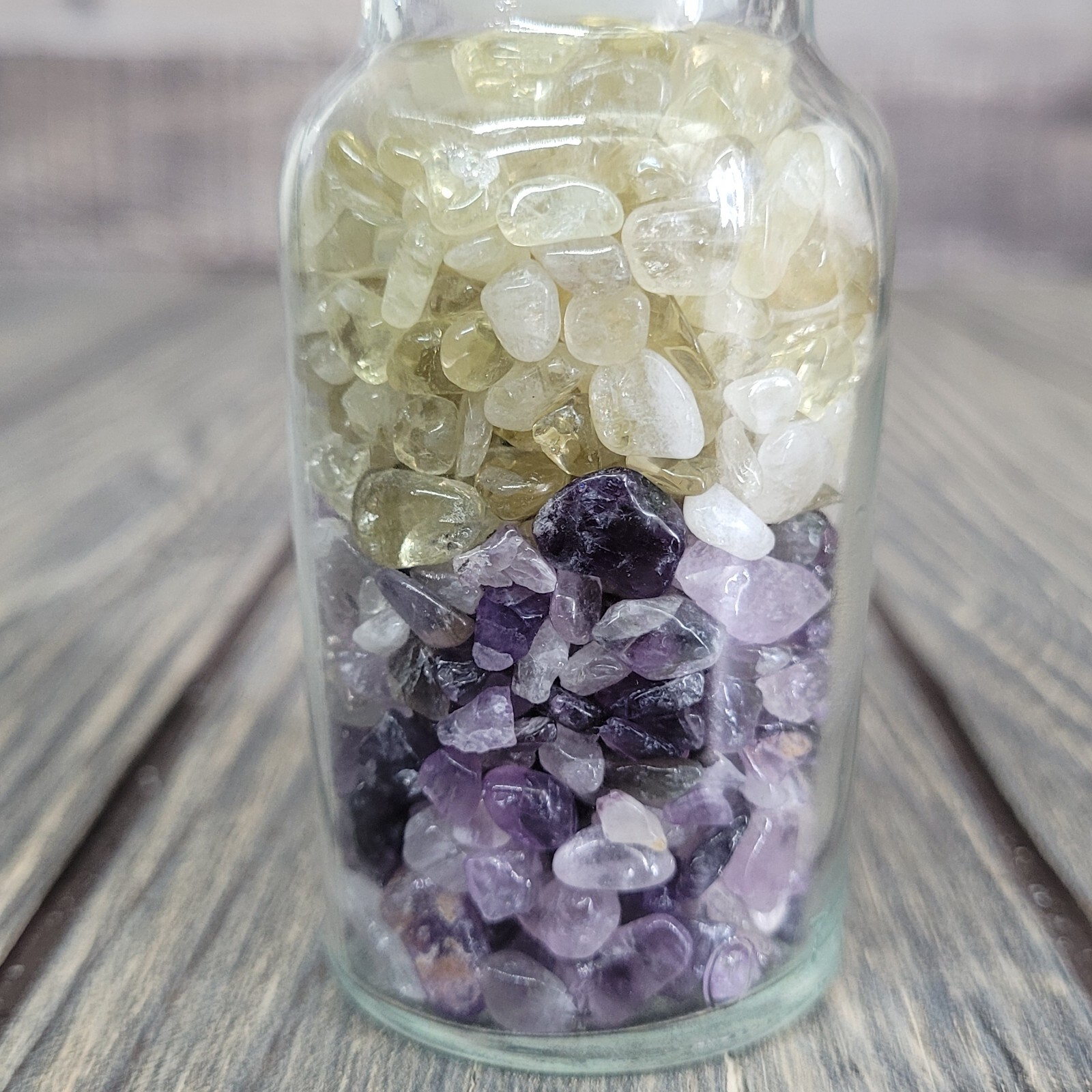 Amethyst & Citrine 4oz Vintage Apothecary Glass Jar of Crystal Tumbles Wagner