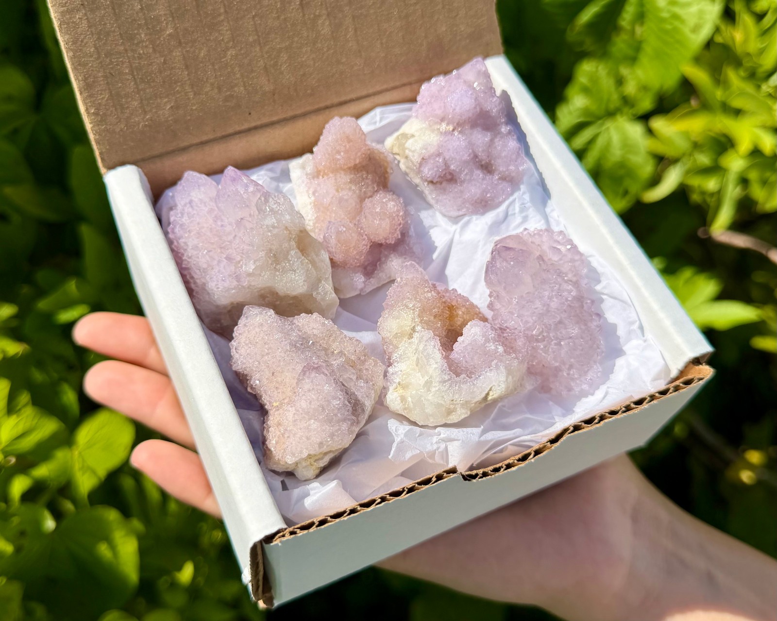 RARE Spirit Quartz Clusters Box: 8 oz, 5-6 Pieces (‘AAA’ Grade Natural Crystals)