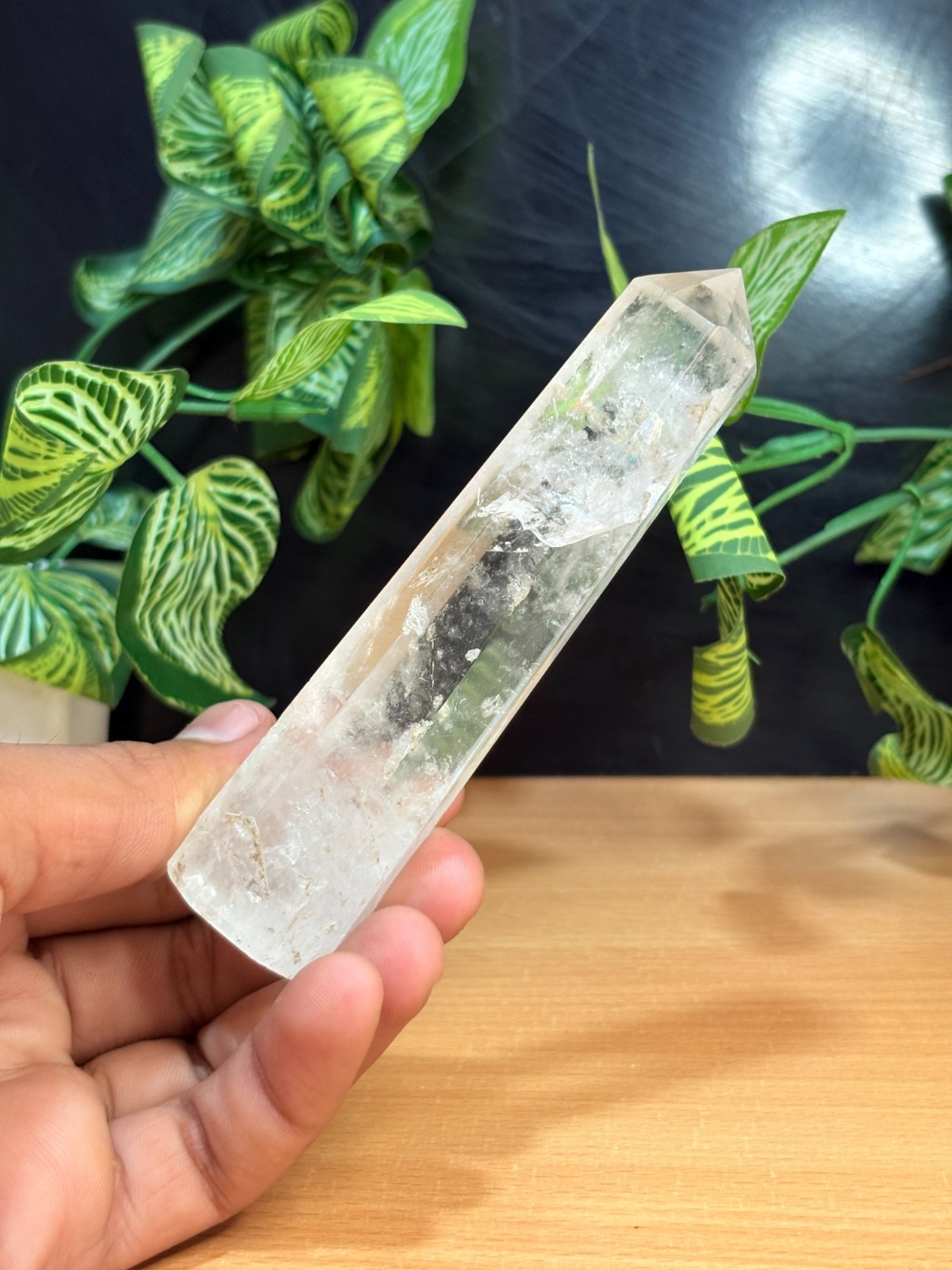 Clear Crystal Quartz Point 120MM Lemurian Tower, Satyaloka Azezutlite