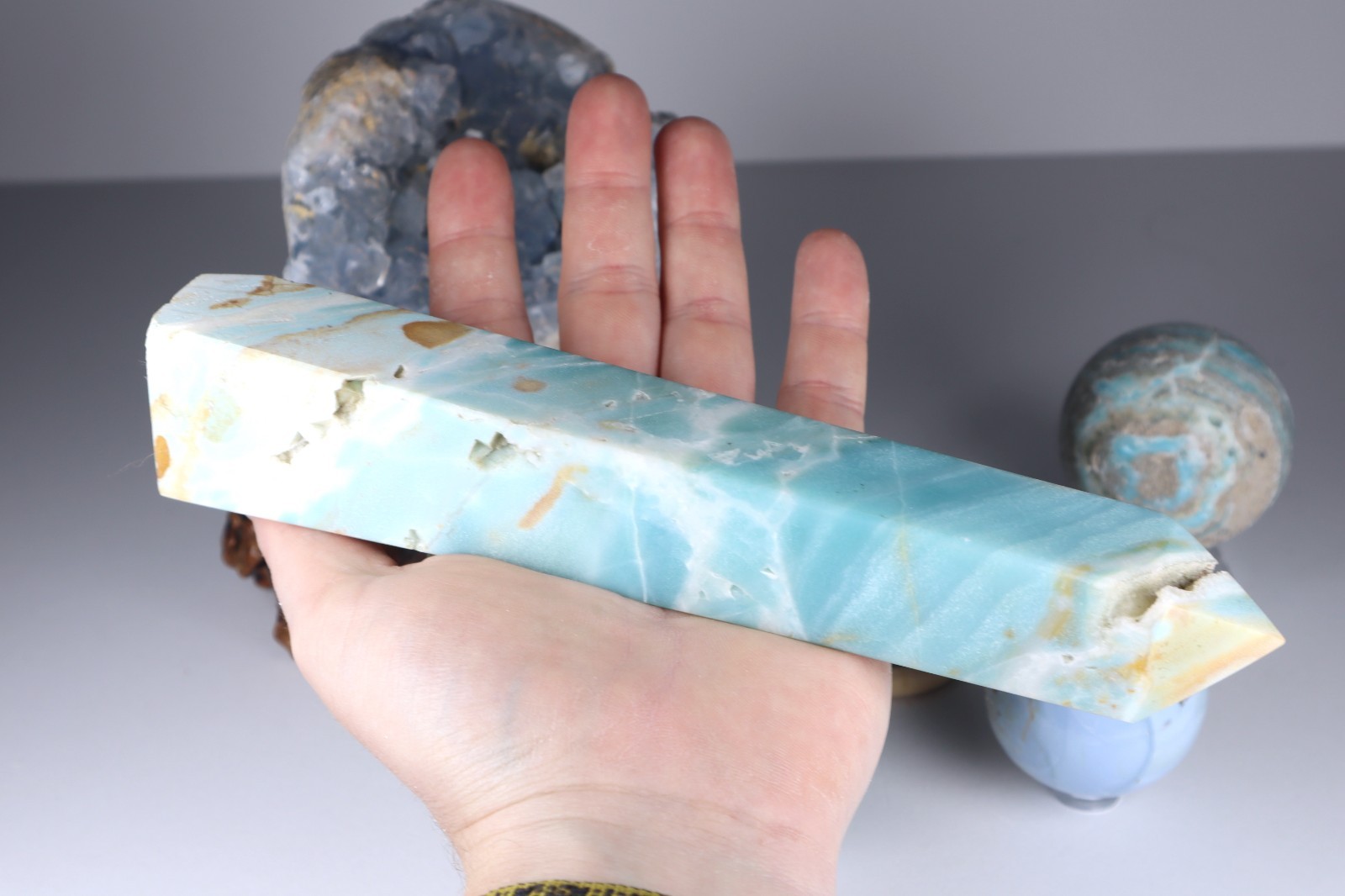 Large BLUE CRYSTAL LOT Celestite Angelite Caribbean Calcite Tower Amazonite