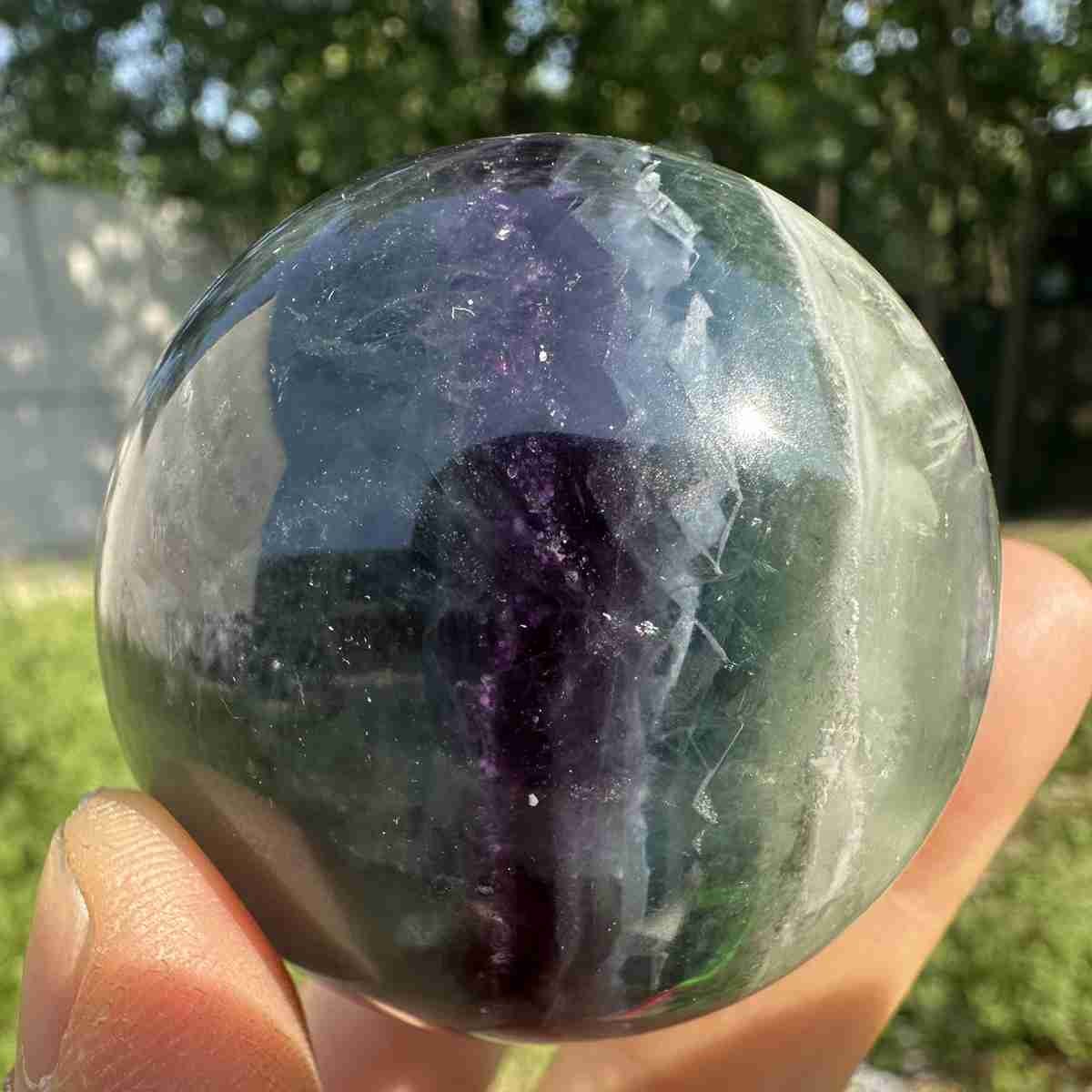 210g Natural Feather Fluorite Quartz Sphere Crystal Ball Reiki Healing Decor
