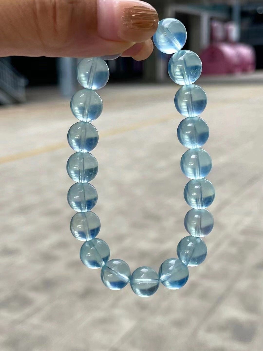 100% Natural Blue Ice Aquamarine Gems Clear Round Beads Bracelet 10mm AAAAA