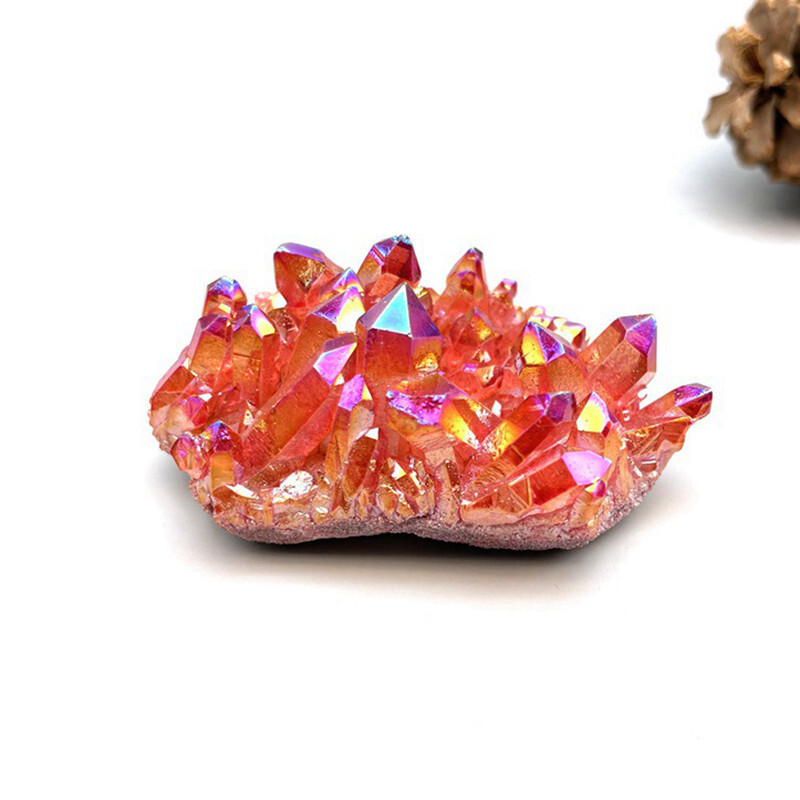 100g Natural Quartz Crystal Cluster Aura Red Titanium Stone Electroplate Mineral