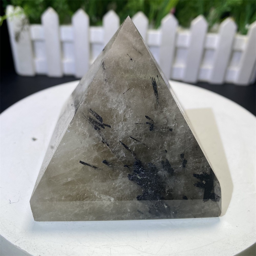 0.8LB 2.7″ Natural Black Rutiled Quartz Pyramid Statue Crystal Reiki Heal Decor