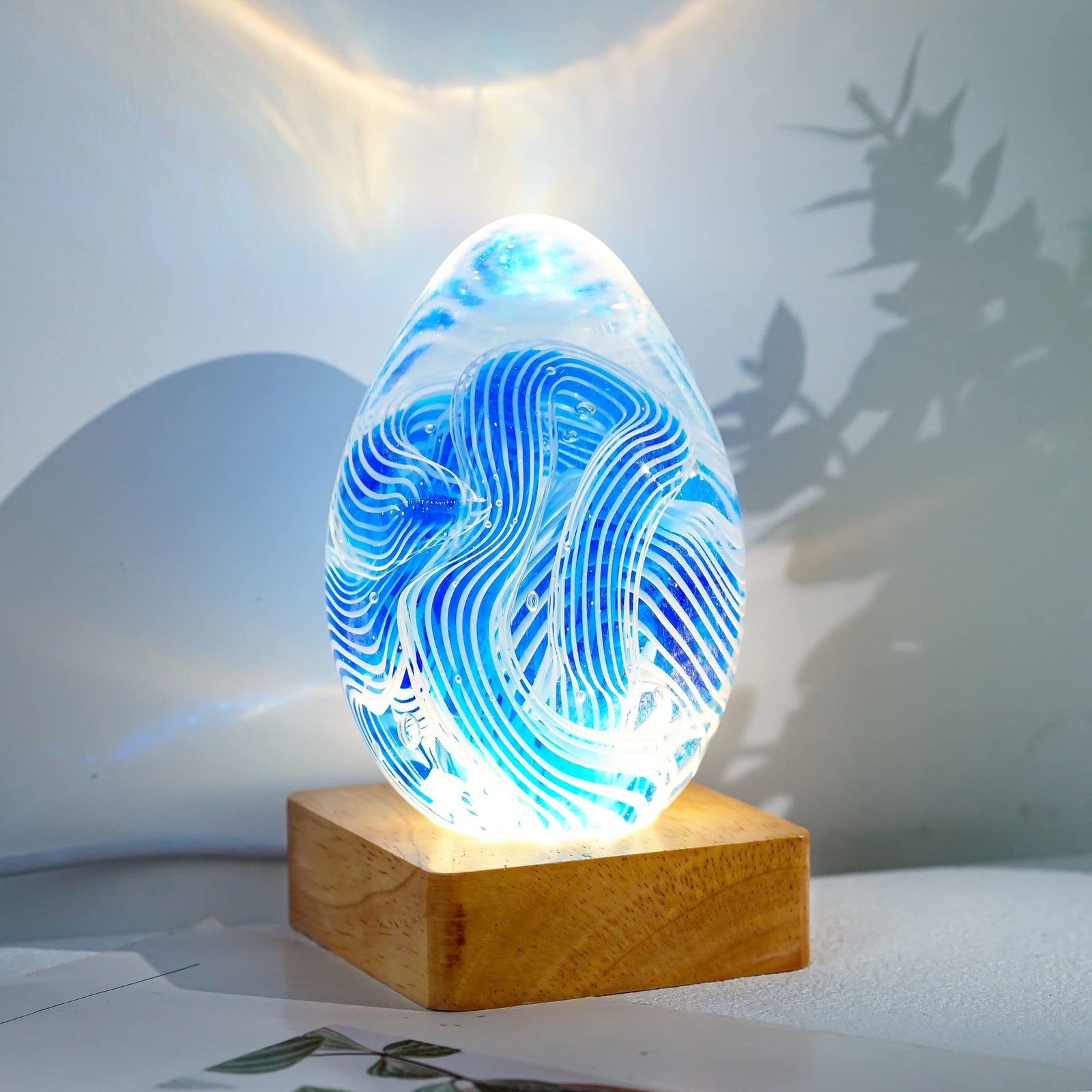 2 Pack Wooden Light Display Base LED Display Stand for Crystal Glass Resin Art