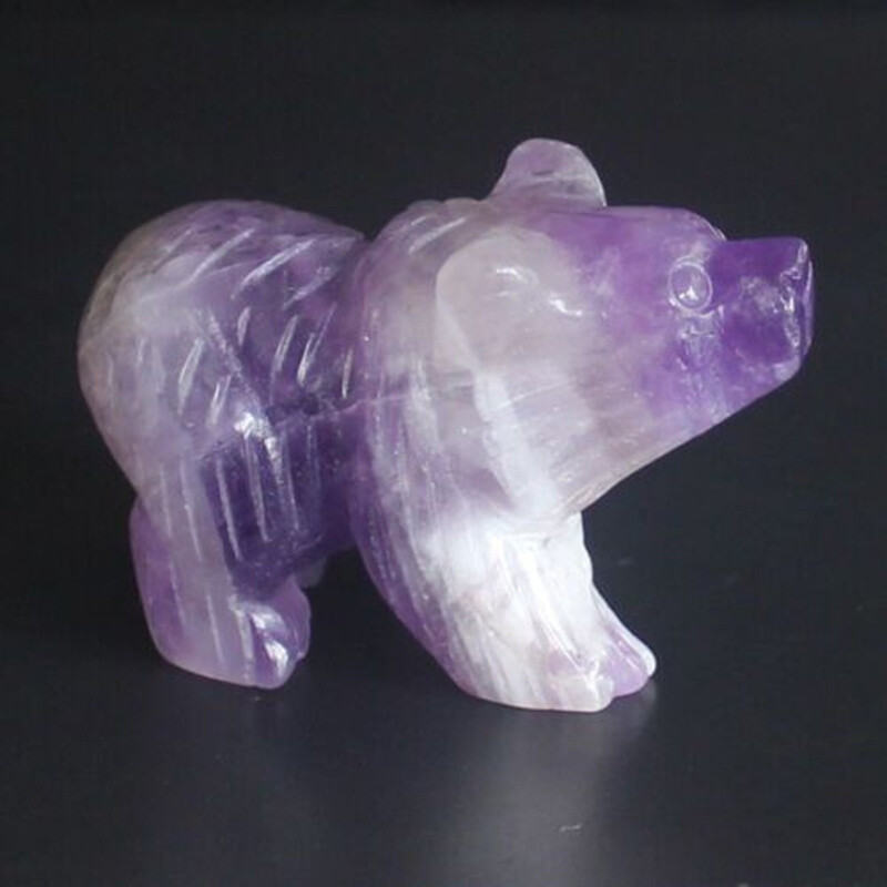 Natural Dreamy Amethyst Quartz Crystal Carved Polar Bear Healing Animal Statue