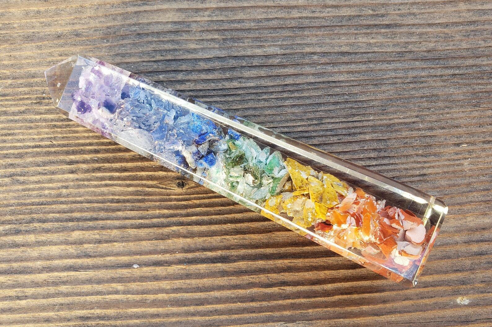 ORGONE 7 CHAKRA LAYERED TOWER GEMSTONE ORGONITE (ONE)