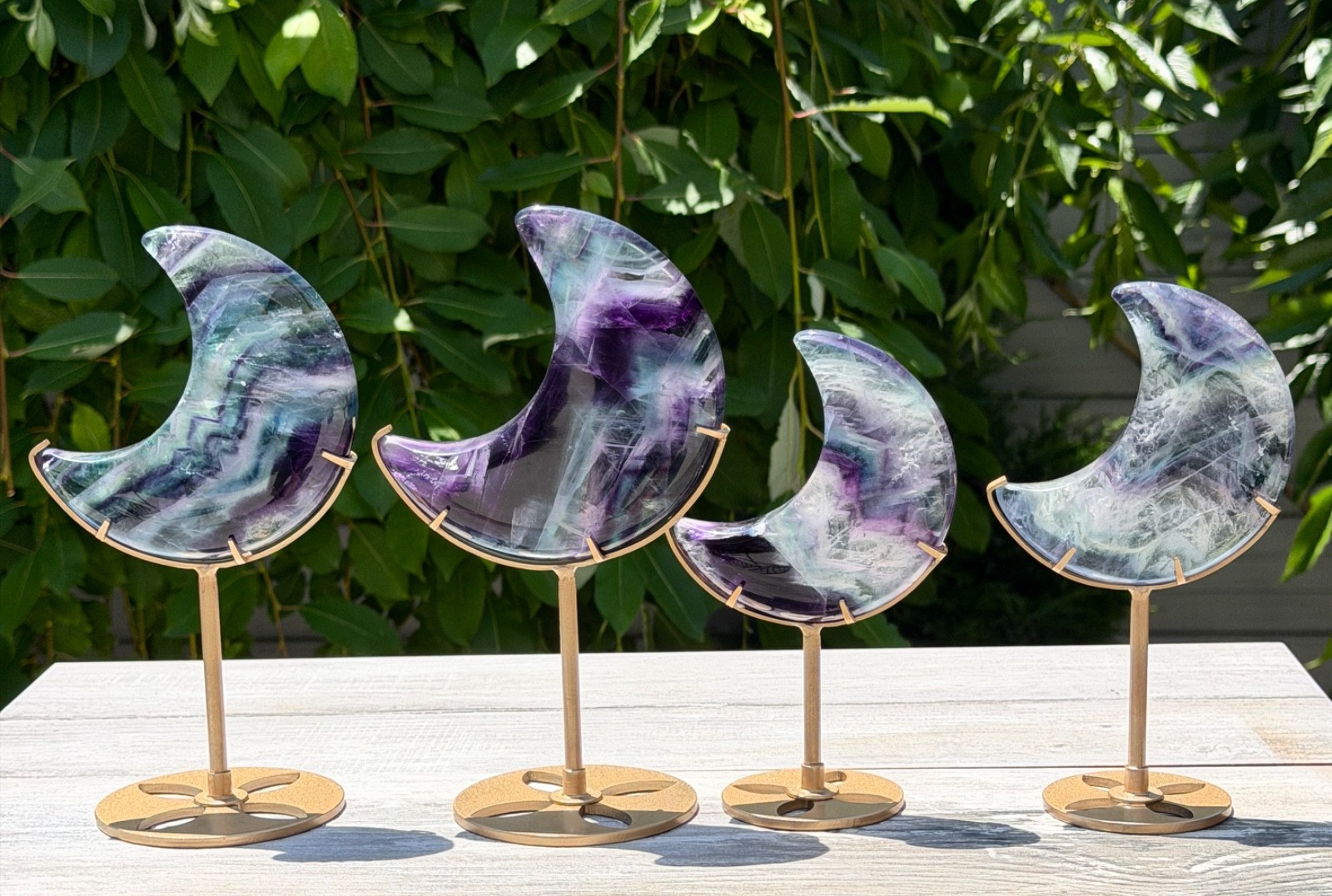 Wholesale Lot 3 Pcs Natural Rainbow Fluorite Moon W/ stand Healing