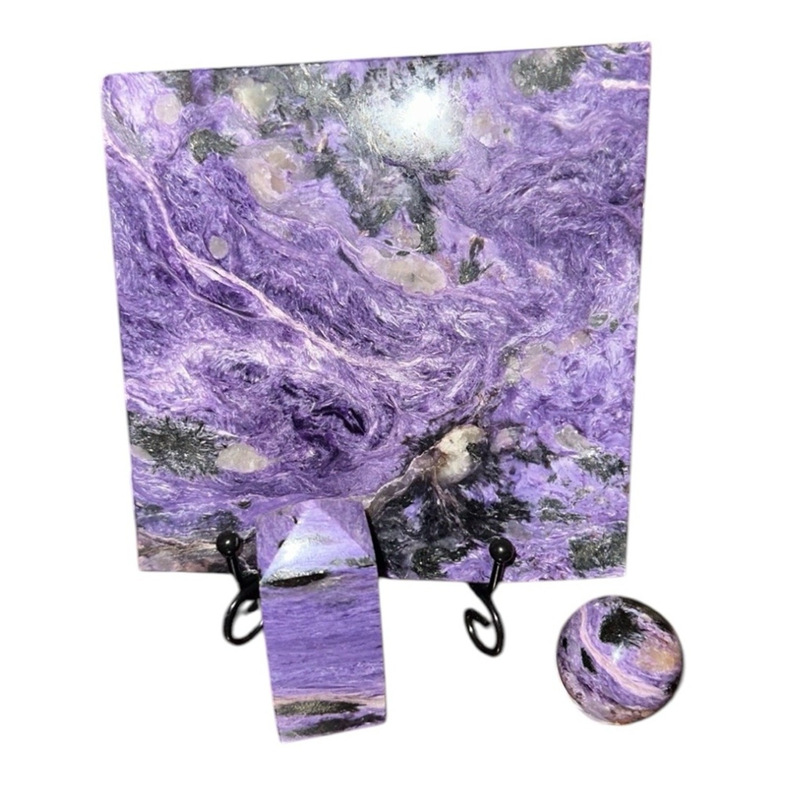 Charoite Set – Slab, Sphere, Tower – CHAROITESET-003