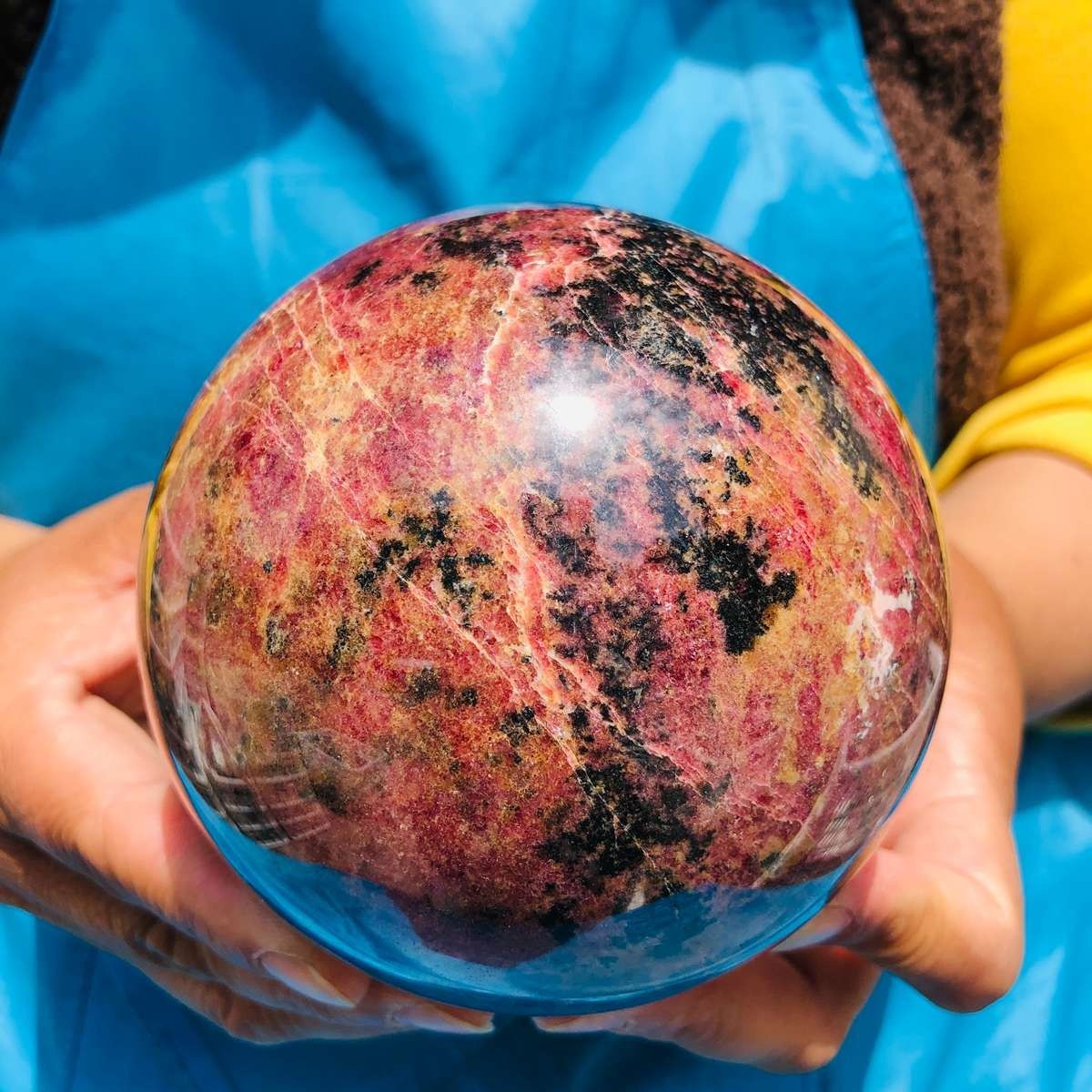 4.75 LB Natural Rhodonite Crystal Sphere Pink Black Healing Gem Stone 4775