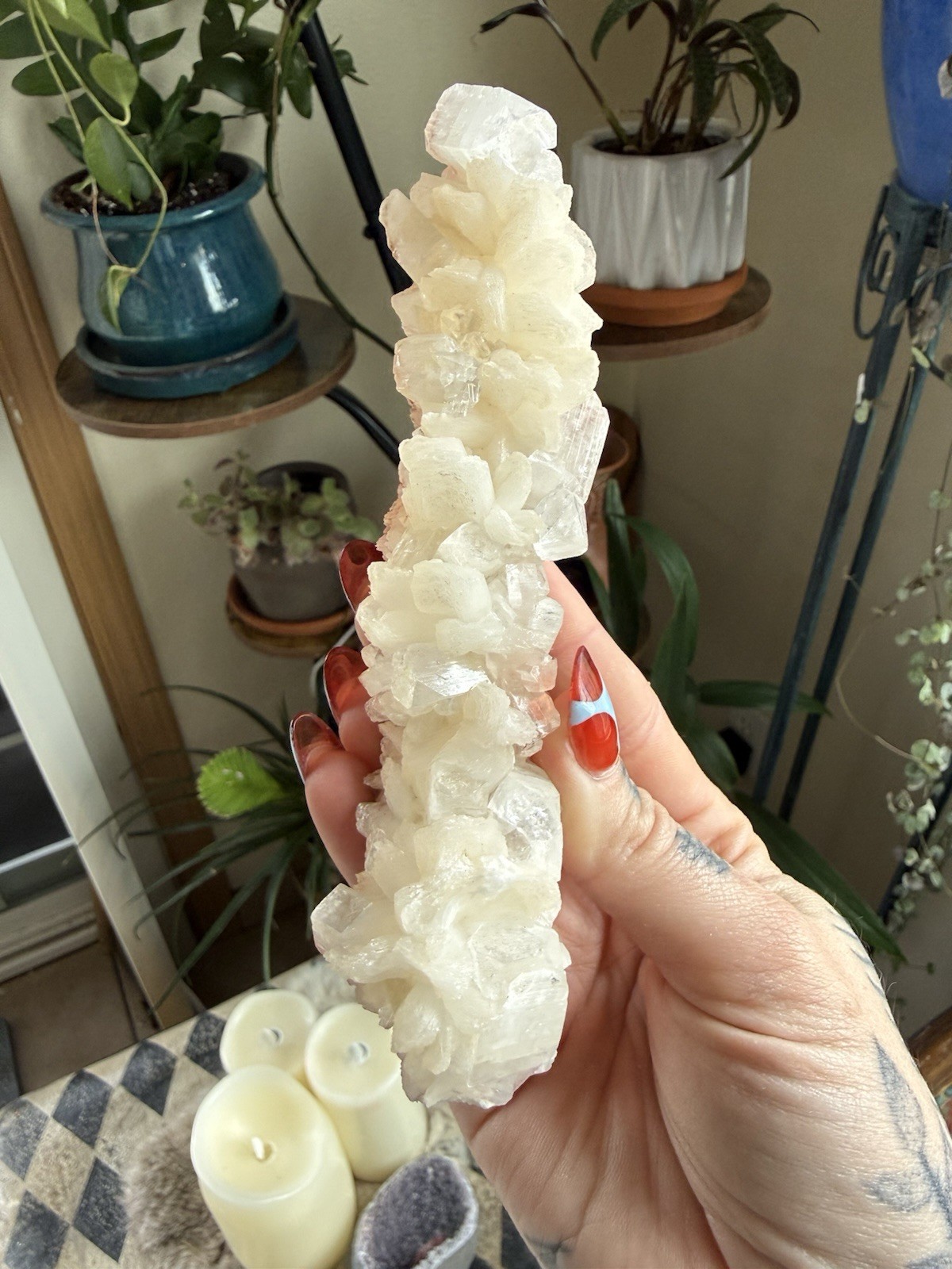 White Apophyllite Mineral Specimen with Green Matrix, Approx. 5.25 Inch