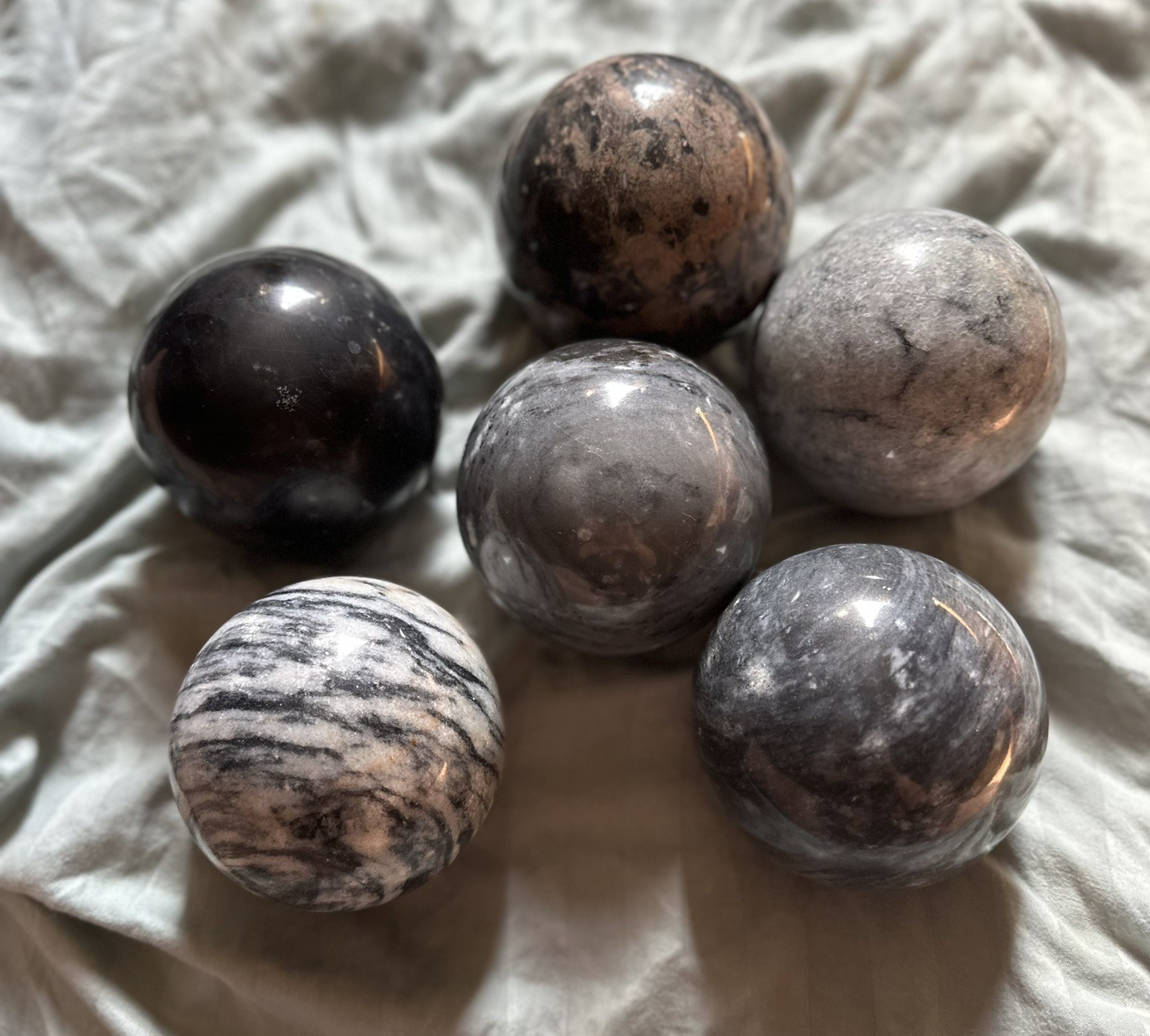 6 Solid Marble Polished Balls Decorative Sphere/ Orb Heavy Stone 3.75-4”