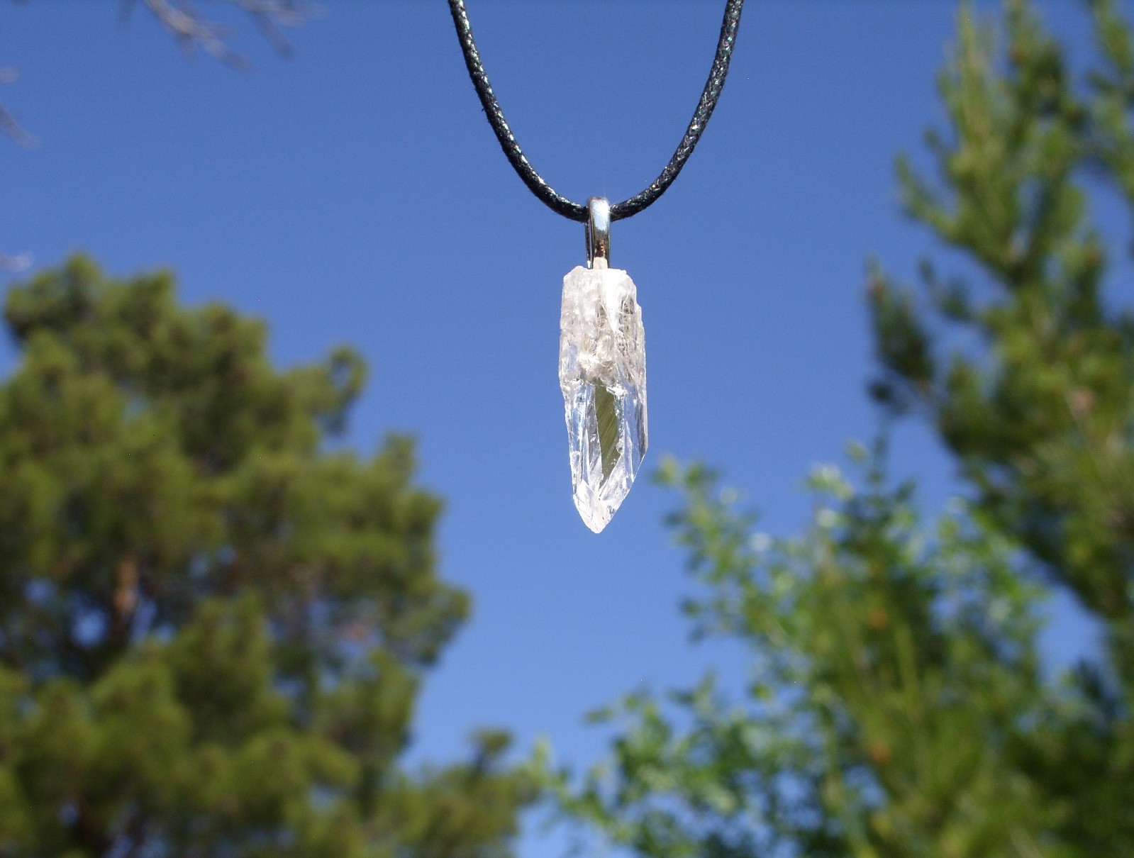 High Grade Clear Danburite Free Form Stone Crystal Pendant Necklace